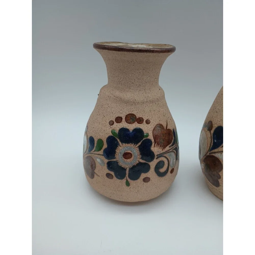 Tonala Sandstone Pottery Mexico Vases Floral Lot Of 4